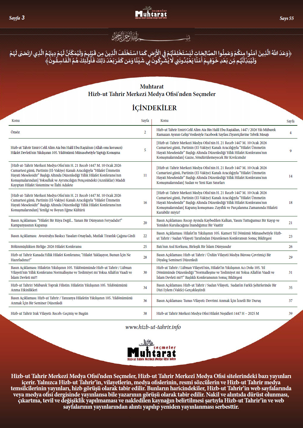 Muhtarat SAYI 55 icindekiler